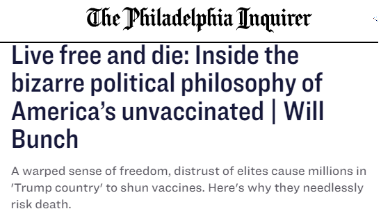 Freedom is a bizarre philosophy for those who are pro-slavery. Article link https://www.inquirer.com/opinion/why-americans-wont-get-vaccinated-trump-states-20210708.html